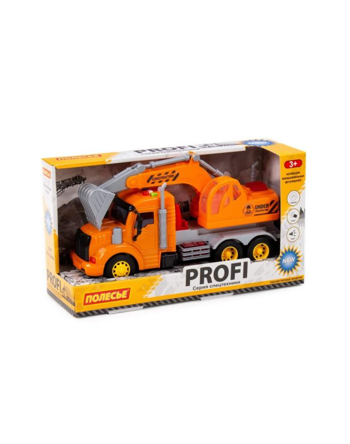 Polesie 86457 '';Profi' samochód-koparka z napędem, pomarańczowy, światło, dźwięk w pudełku główny