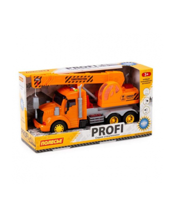 Polesie 86617 '';Profi' samochód-dzwig z napędem, pomarańczowy, światło, dźwięk w pudełku