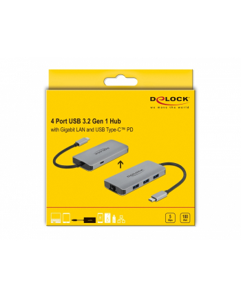 Delock USB 3.2 G1 Hub + 4 Ports/LAN/PD 63252