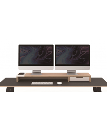 pout Eyes9 – Drewniana podstawka pod dwa monitory z uniwersalnym bezprzewodowym systemem ładowania urządzeń  kolor czarny
