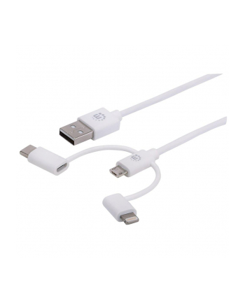 MANHATTAN Kabel 3w1 USB-A 2.0 na Lightning USB-C Micro-USB 1m Biały