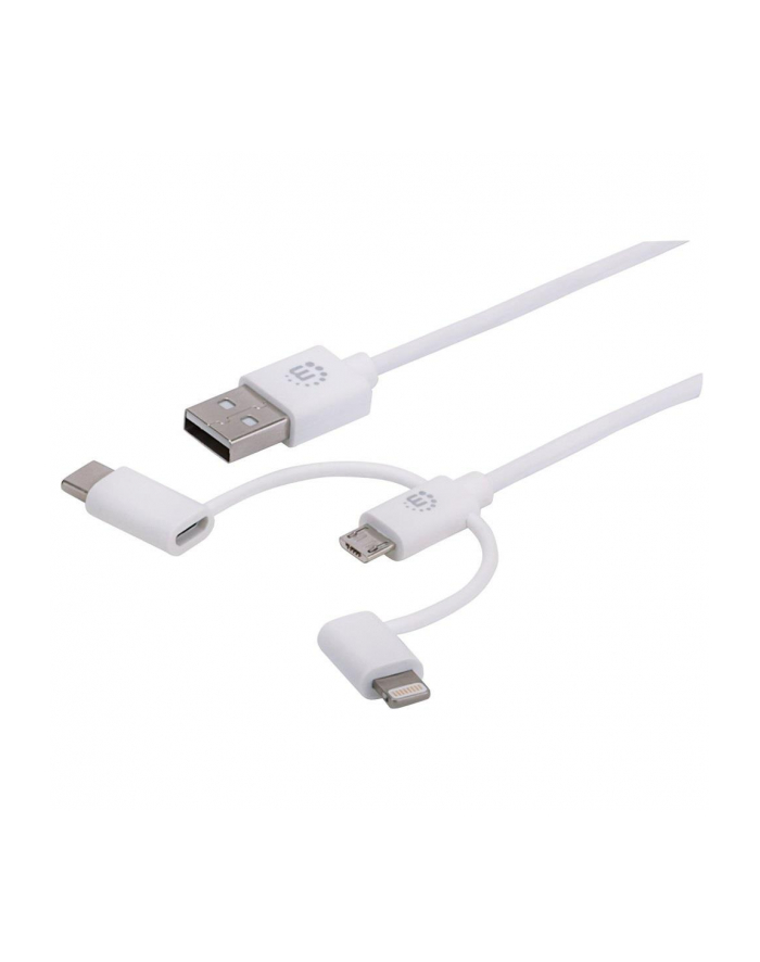 MANHATTAN Kabel 3w1 USB-A 2.0 na Lightning USB-C Micro-USB 1m Biały główny