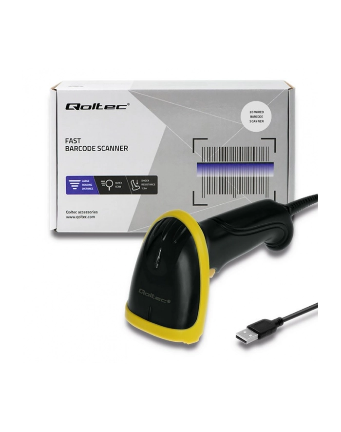 qoltec Laserowy czytnik kodów 1D | 2D | USB |Czarny główny