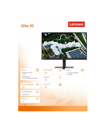 lenovo Monitor 23.8 ThinkVision S24e-20 LCD 62AEKAT2(wersja europejska)