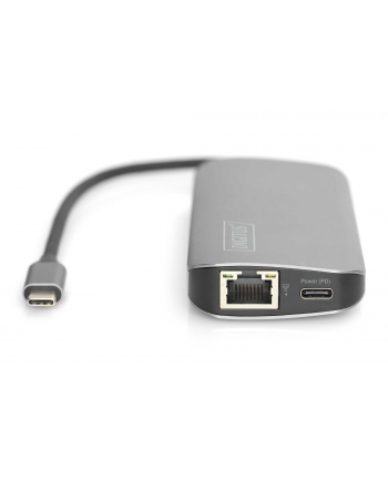 digitus Stacja dokująca USB Typ C 8 portów Dual Monitor portów 4K 30Hz PD 3.0 RJ45 SD microSD HQ aluminiowa