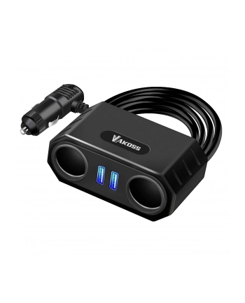 VAKOSS ZASILACZ SAMOCHODOWY TP-3264K 2X GNIAZDO ZAPALNICZKI + 2X USB PRZEWÓD 70CM