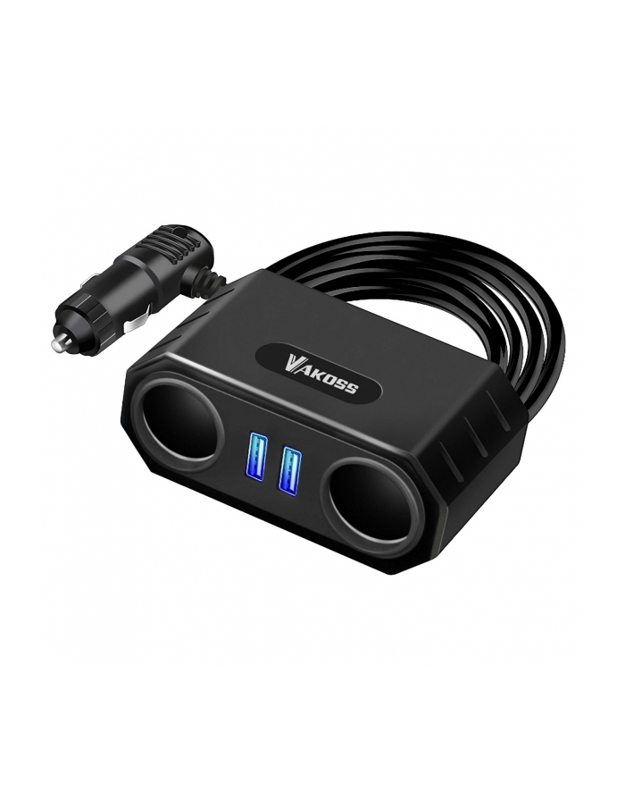 VAKOSS ZASILACZ SAMOCHODOWY TP-3264K  2X GNIAZDO ZAPALNICZKI + 2X USB  PRZEWÓD 70CM główny