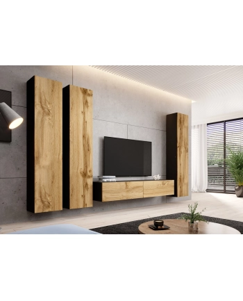 cama meble Witryna VIGO pełna'180' 180/40/30 czarny/dąb wotan