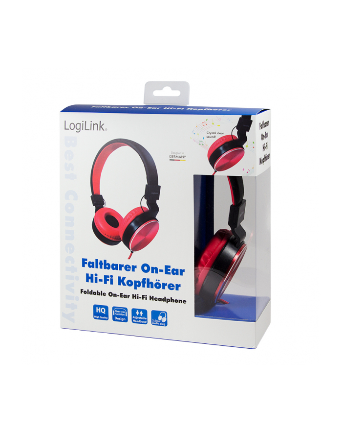 Słuchawki stereo LogiLink HS0049RD składane, czerwone główny
