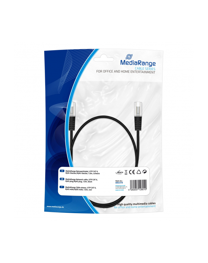 Kabel sieciowy UTP MediaRange MRCS119 UTP CAT 6, RJ45/RJ45, 1m czarny główny