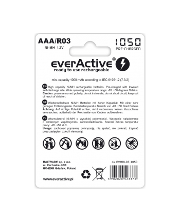 everactive Akumulatory paluszki R03/AAA 1000 mAH blister 4 szt.