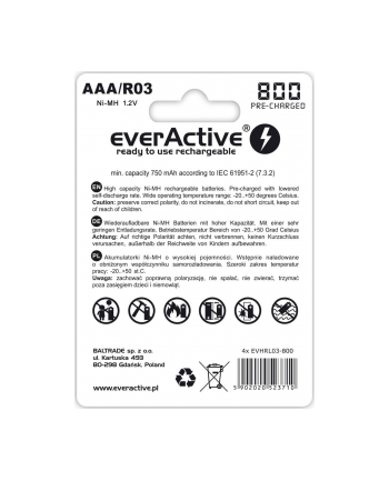 everactive Akumulatory paluszki R03/AAA 800 mAH blister 4 szt.