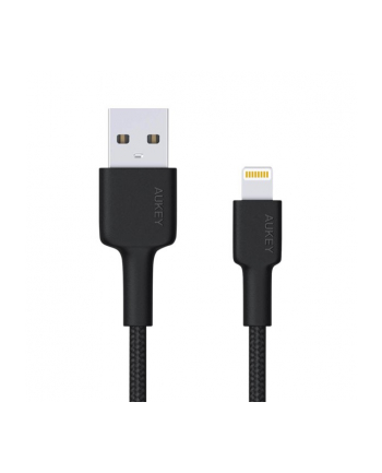aukey Ultraszybki nylonowy kabel CB-AL05 Quick Charge Lightning-USB | 2m | certyfikat MFi Apple Czarny