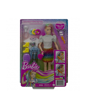 Barbie Lalka Fryzura Kolorowa panterka GRN81 p6 MATTEL