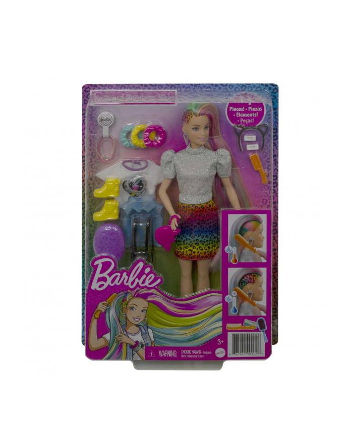Barbie Lalka Fryzura Kolorowa panterka GRN81 p6 MATTEL główny