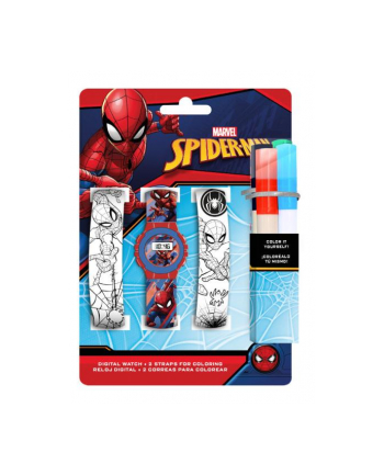 Zestaw zegarek cyfrowy z paskami do kolorowania i markerami Spiderman MV15531 Kids Euroswan