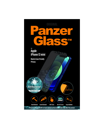 panzerglass Szkło ochronne E2E Super+ iPhone 12 Mini Case Friendly AntiBacterialMicrofracture Privacy