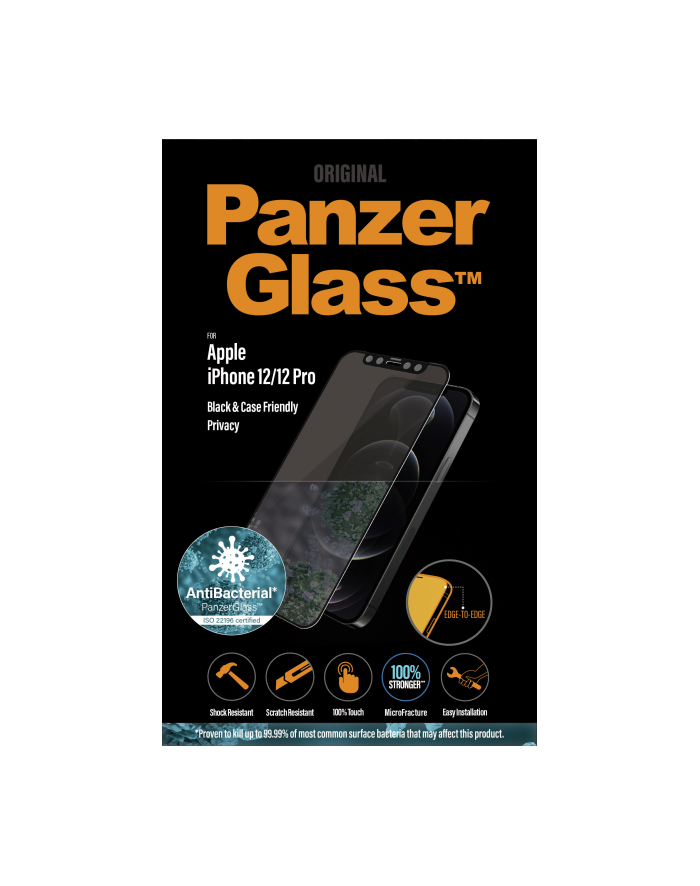 panzerglass Szkło ochronne E2E Super+ iPhone 12/12 Pro Case Friendly            AntiBacterial Microfracture Privacy główny