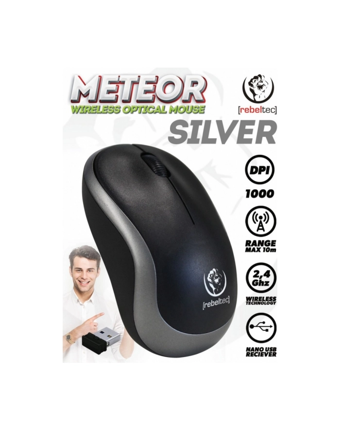 rebeltec Mysz bezprzewodowa METEOR Srebrna główny