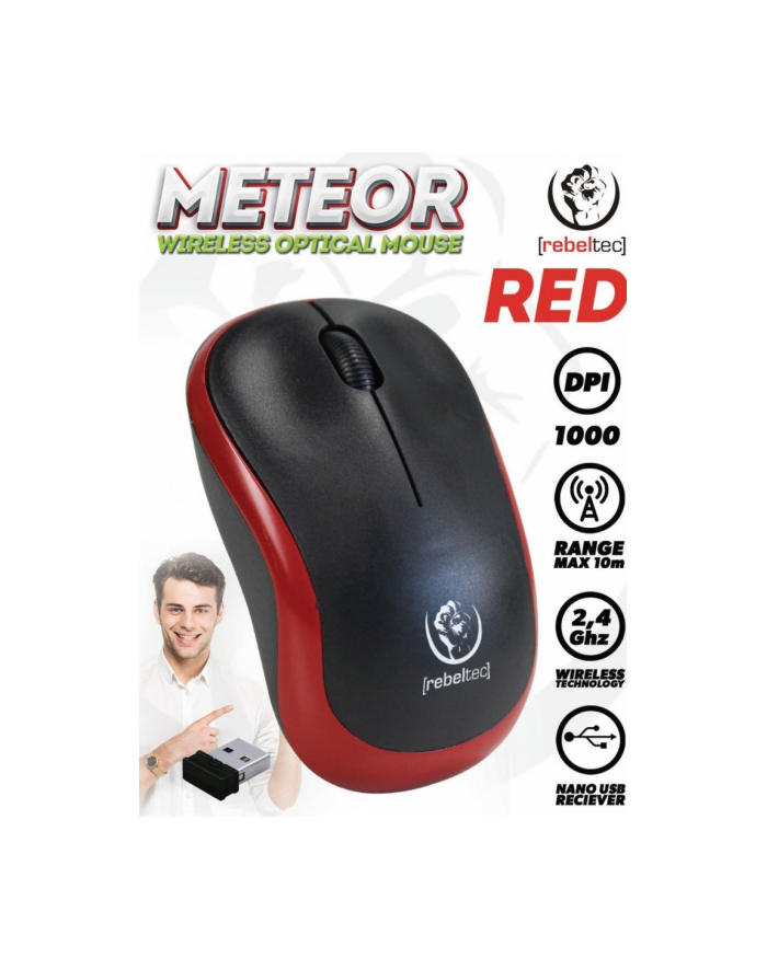 rebeltec Mysz bezprzewodowa METEOR Czerwona główny