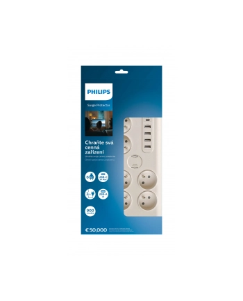 philips Listwa antyprzepięciowa 6 gniazd AC Fr 40W, 2 m