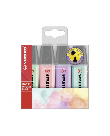 Zakreślacz STABILO BOSS ORIGINAL Pastel etui 4 kolory 70/4-2 (fioletowy, różowy, turkusowy, zielony) nr 1