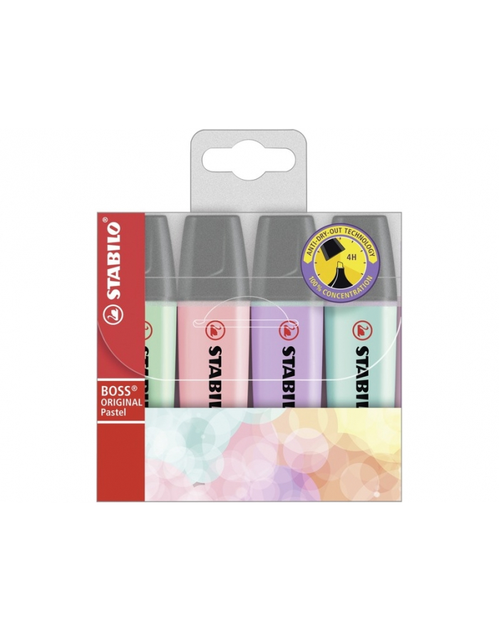 Zakreślacz STABILO BOSS ORIGINAL Pastel etui 4 kolory 70/4-2 (fioletowy, różowy, turkusowy, zielony) główny