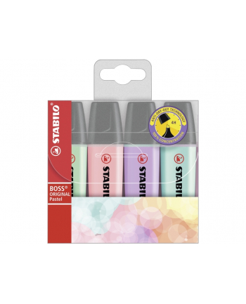 Zakreślacz STABILO BOSS ORIGINAL Pastel etui 4 kolory 70/4-2 (fioletowy, różowy, turkusowy, zielony)
