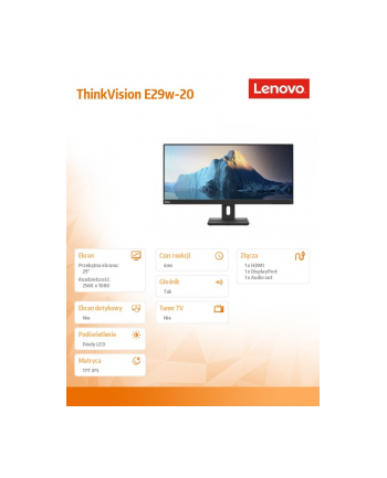 lenovo Monitor 29.0 ThinkVision E29w-20 WLED LCD 62CEGAT3(wersja europejska)