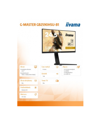 iiyama Monitor 24.5 cala GB2590HSU-B1 0.4ms,IPS,DP,HDMI,240Hz,400cd,USB3.0