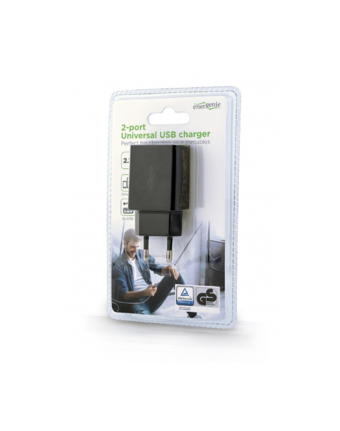 GEMBIRD EG-U2C2A-03-BK 2-port universal USB charger 2.1 A Kolor: CZARNY główny