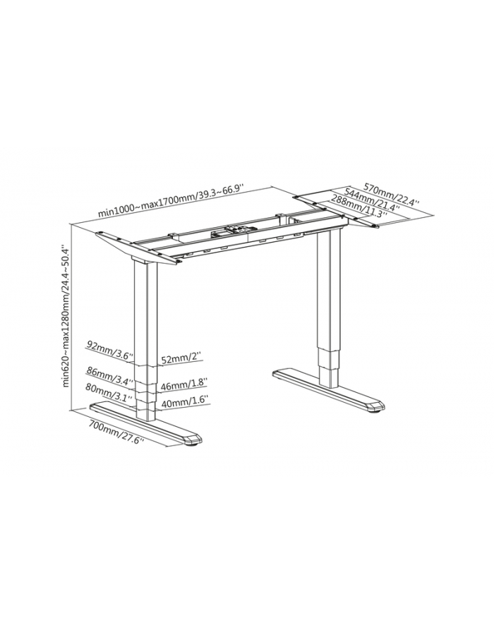 DIGITUS DA-90389 Electrically adjustable table frame height 63-125cm for plates up to 200cm Kolor: CZARNY główny