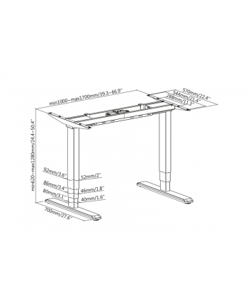 DIGITUS DA-90389 Electrically adjustable table frame height 63-125cm for plates up to 200cm Kolor: CZARNY