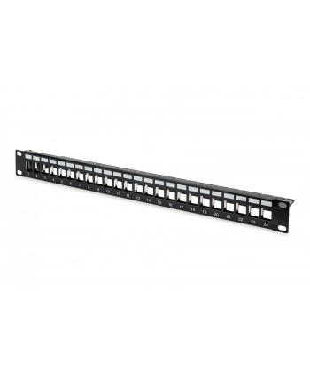 DIGITUS Patch Panel Case 1U for Keystone Module 24-Port 19Inch for RJ45 and LWL module Kolor: CZARNY - Towar z uszkodzonym opakowaniem (P)