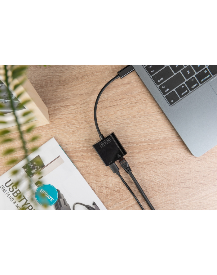 digitus Karta sieciowa przewodowa USB 3.0 Typ C do RJ45 Gigabit Ethernet oraz 1xUSB Typ C z PD 2.0 główny