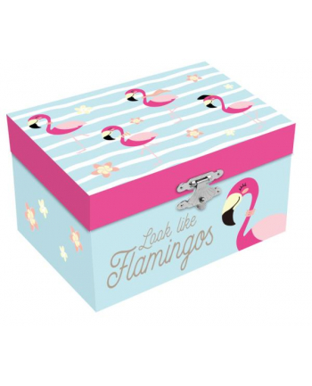 Pudełko na biżuterię z lusterkiem i efektami dźwiękowymi, 15x8,5x10,5cm Flamingi KL10086 Kids Euroswan