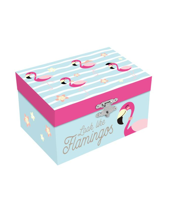 Pudełko na biżuterię z lusterkiem i efektami dźwiękowymi, 15x8,5x10,5cm Flamingi KL10086 Kids Euroswan główny