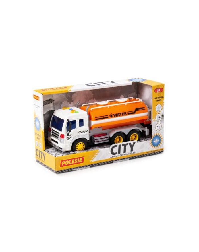 Polesie 89816 '';City''; samochód - beczkowóz inercyjny pomarańczowy ze światlem i dźwiekirem w pudelku główny