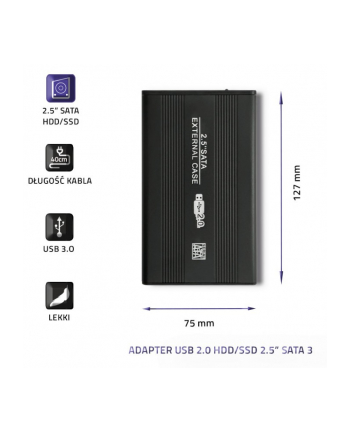 qoltec Obudowa/kieszeń aluminiowa do dysków HDD/SSD 2.5 SATA3 | USB 2.0| Czarny