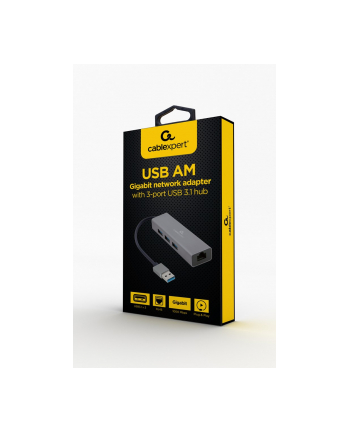 GEMBIRD A-AMU3-LAN-01 Adapter USB-AM do LAN Gigabit HUB USB 3.0 x3 czarny