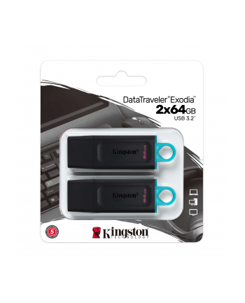 KINGSTON 64GB USB3.2 Gen 1 DataTraveler Exodia Black+Teal 2 Pieces