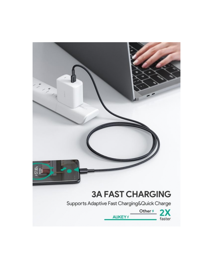 aukey CB-CC2 OEM nylonowy kabel Quick Charge USB C - USB C | 2m | 5Gbps | 60W PD | 20V główny