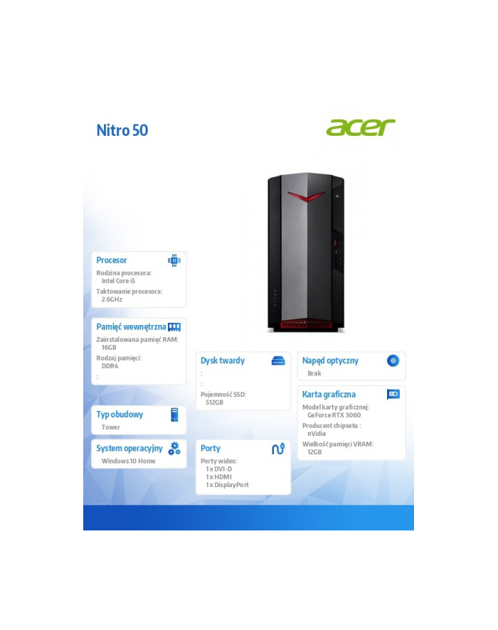 acer Desktop Nitro 50 N50-620 W10/i5-11400F/16/RTX3060 główny