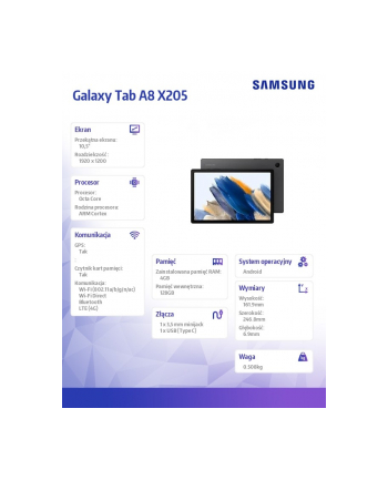 samsung Tablet Galaxy Tab A8 10.5 X205 LTE 4/128GB szary