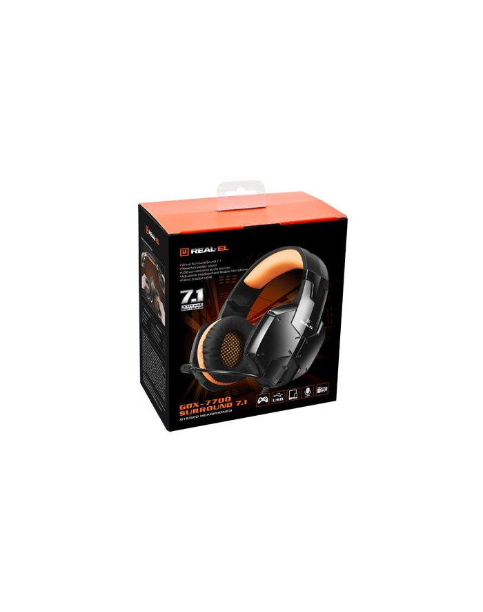 Słuchawki gamingowe REAL-EL GDX-7700 SURROUND 71 (Kolor: CZARNY-orange  z wbudowanym mikrofonem) główny