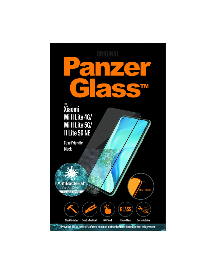 PANZERGLASS SZKŁO HARTOWANE XIAOMI MI 11 LITE ANTYBAKTERYJNE CZARNE DO ETUI 8042 główny