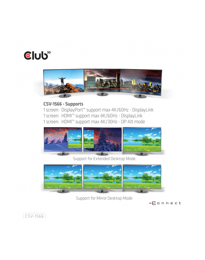club 3d Stacja dokująca Club3D CSV-1566 (USB Gen1 Type-C Triple Display DP Alt mode + Displaylink™ Dynamic PD Charging Dock with 120 Watt PS) główny