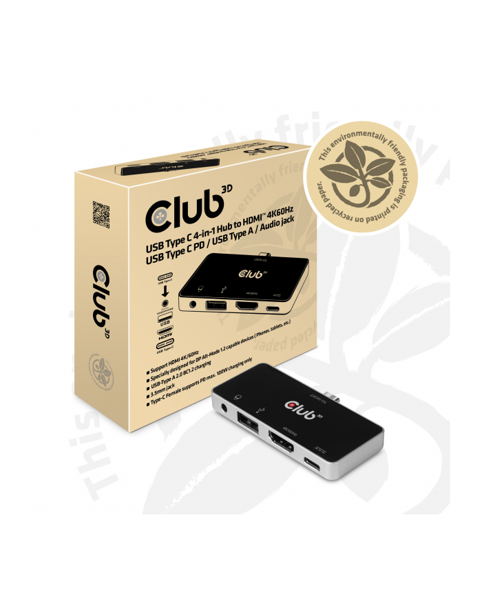 club 3d Hub Club3D CSV-1591 (4-in-1 USB Type-C hub with HDMI  USB Type-A 20  35mm audio and USB Type-C PD charging) główny