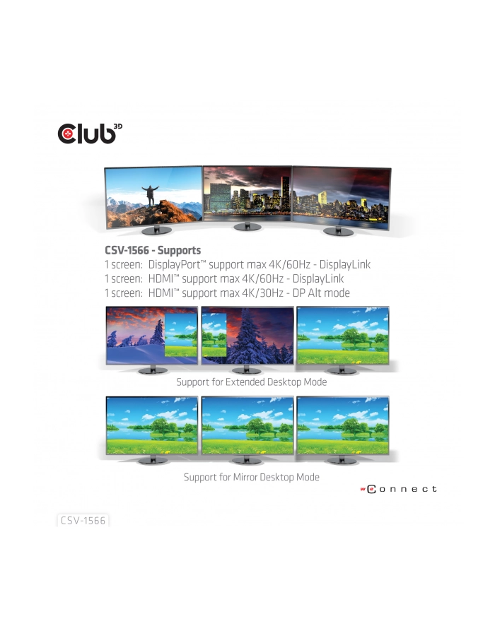 club 3d Stacja dokująca Club3D CSV-1566 (USB Gen1 Type-C Triple Display DP Alt mode + Displaylink™ Dynamic PD Charging Dock with 120 Watt PS) główny