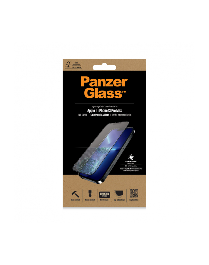 PANZERGLASS SZKŁO HARTOWANE IPHONE 13 PRO MAX ANTYBAKTERYJNE ANTY GLARE CASE FRIENDLY PRO2755 główny